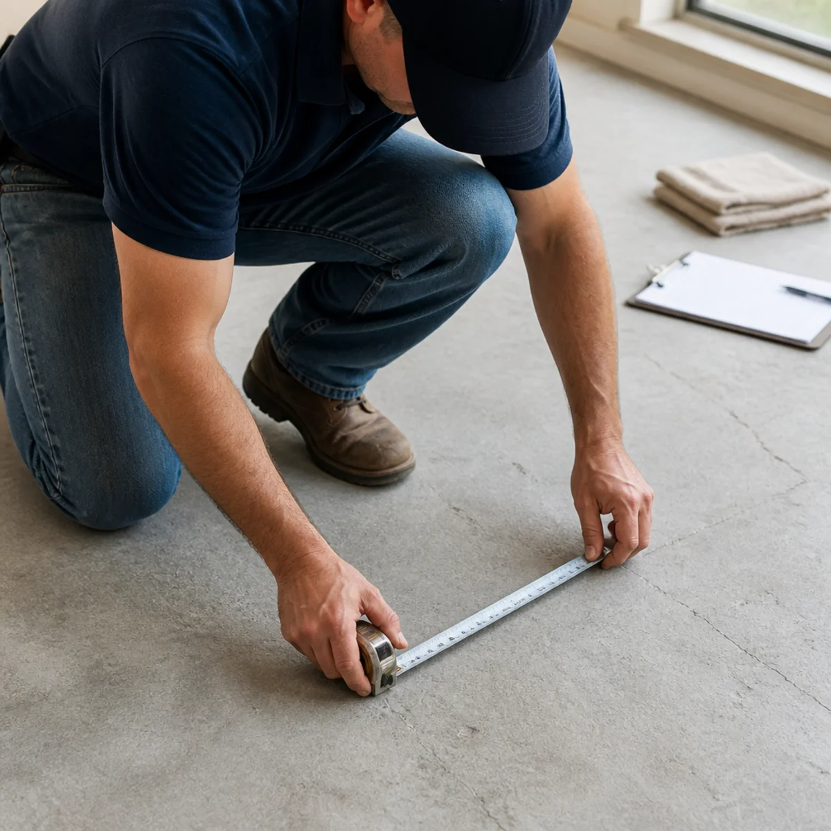 A contractor evaluating a concrete slab before a quote