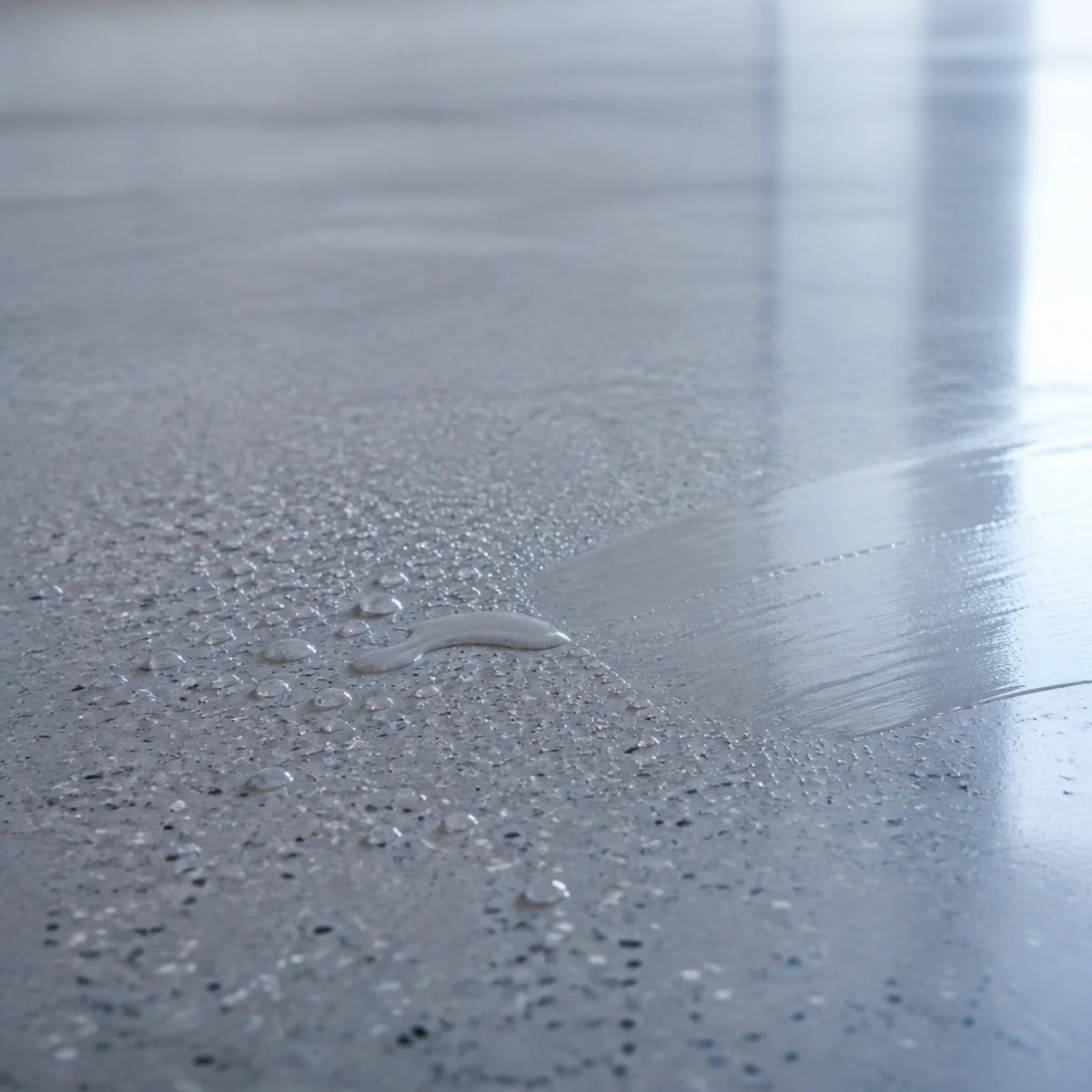 Water beading on an easy-clean epoxy floor